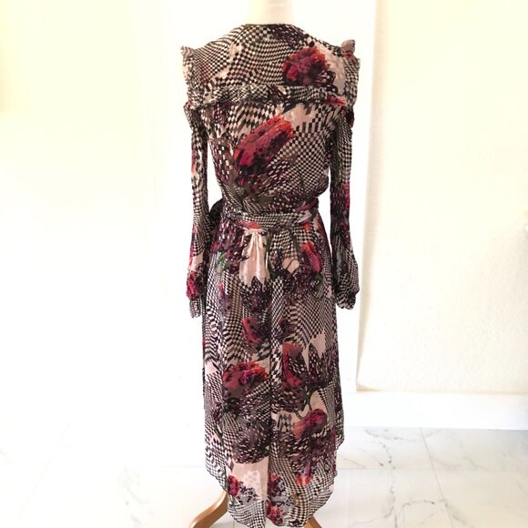 LK Bennett Preen Sioux Women Midi Dress size 4 Floral Long Sleeve Cold Shoulder - Picture 7 of 13